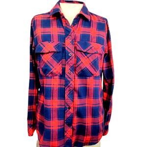 Blue and Red Plaid Button Up Flannel Shirt Size Small